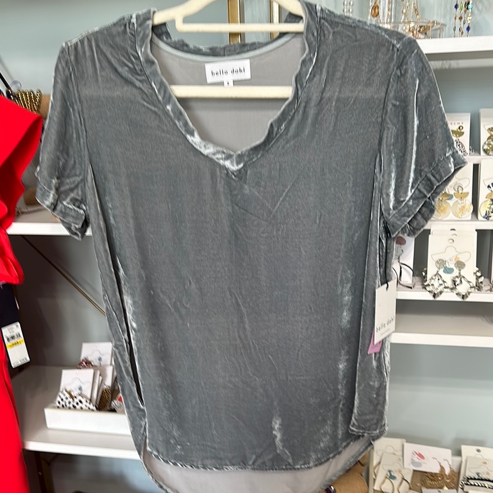 Bella Dahl Gray V-Neck Short Sleeve T-Shirt